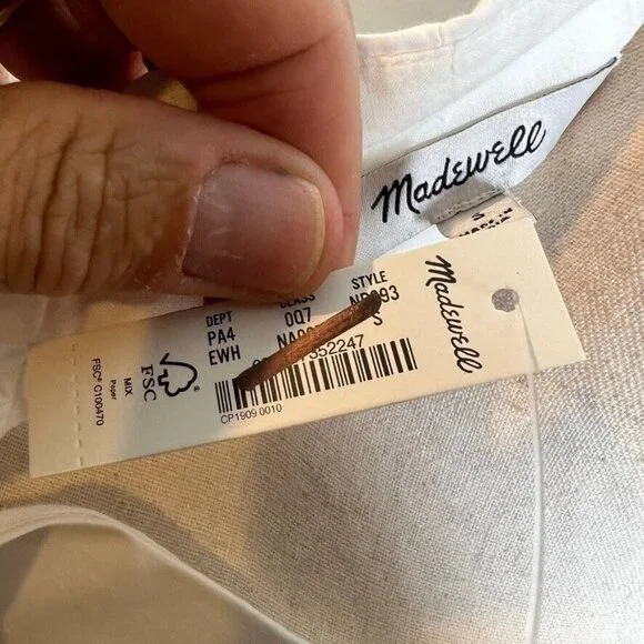 Madewell $110 V-Neck Mini Shirtdress in White Size S NP093 - Picture 7 of 8